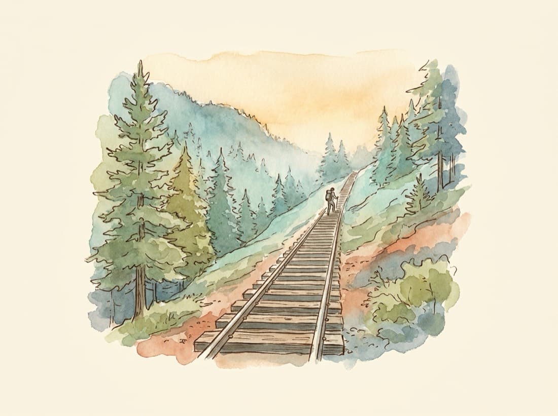 The Manitou Incline's long staircase climbing a forested mountainside